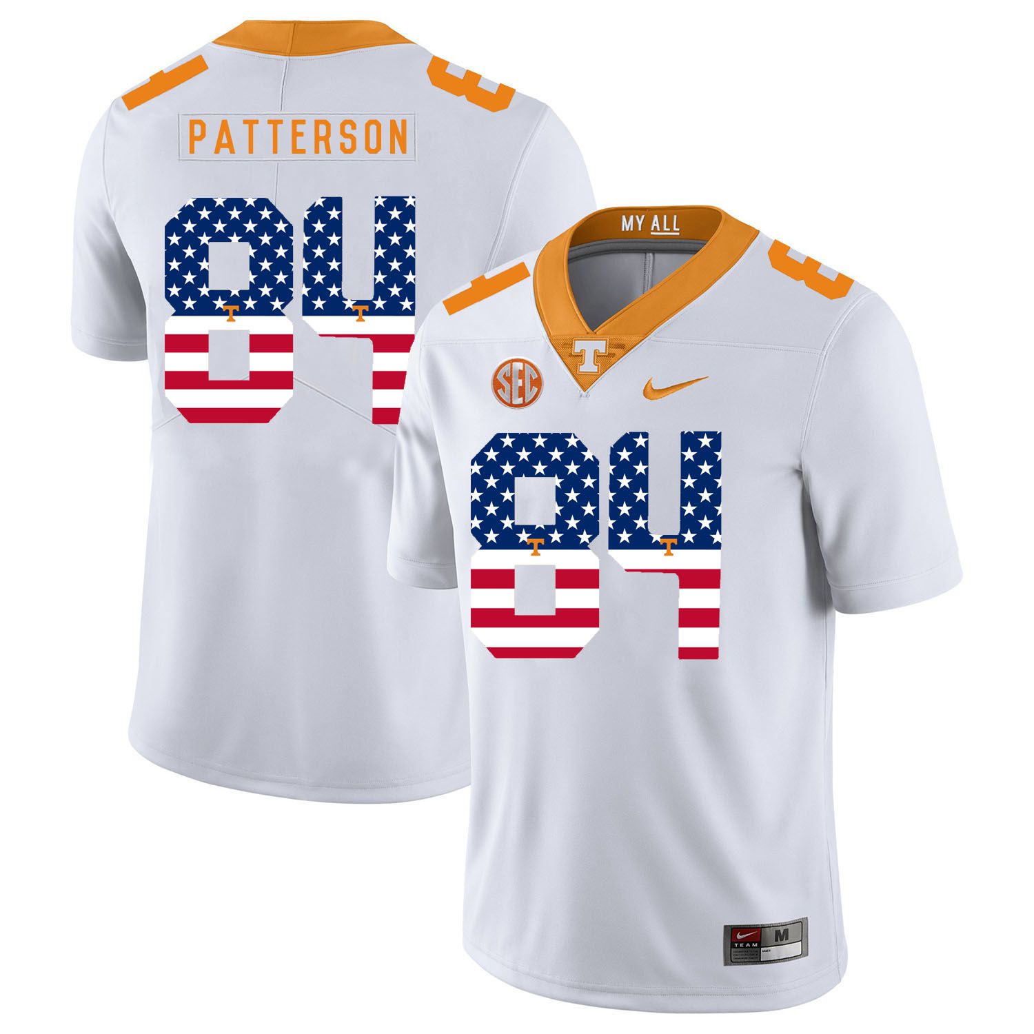 Men Tennessee Volunteers #84 Patterson White Flag Customized NCAA Jerseys